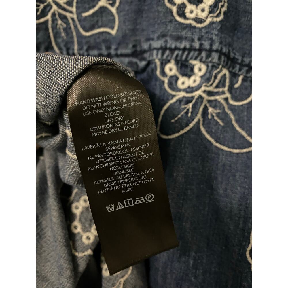 Maeve Anthropologie Oversized Denim Button Up Shirt 1X Embroidered Floral Cotton - Picture 11 of 14
